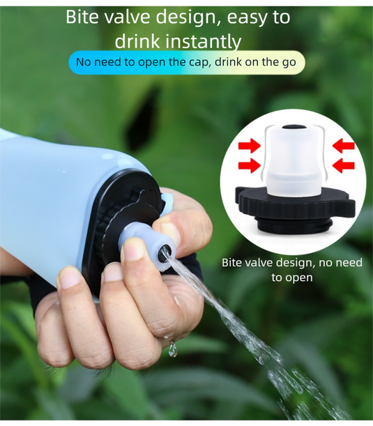 Translation missing: en.Black Collapsible Handheld Running Flask - 350ml Lightweight Silicone Water Bottle with Bite Valve