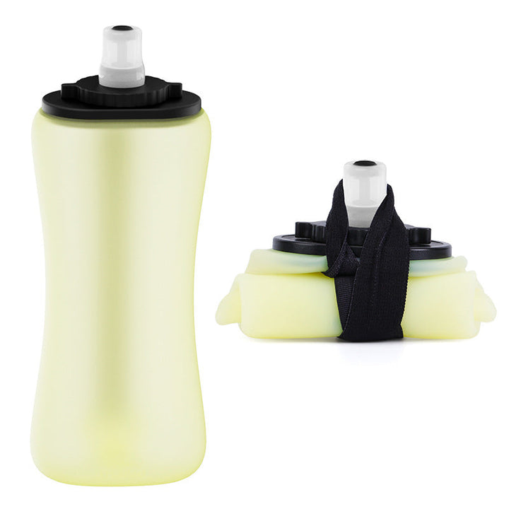 Translation missing: en.Yellow Collapsible Handheld Running Flask - 350ml Lightweight Silicone Water Bottle with Bite Valve