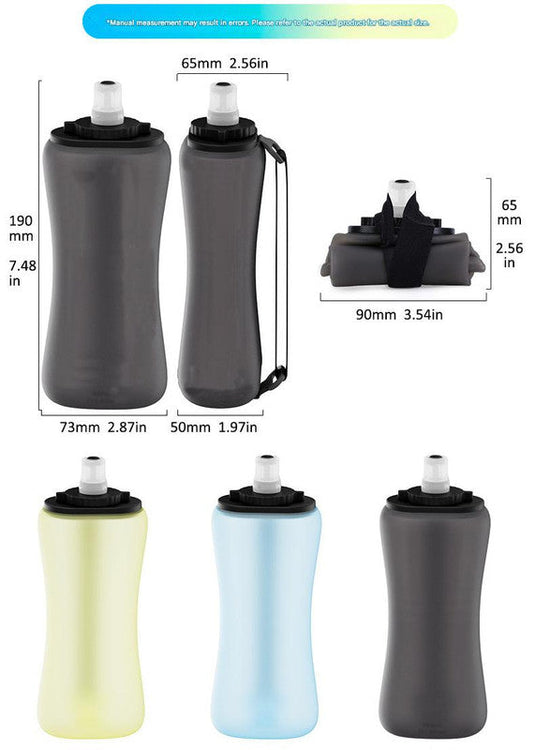 Translation missing: en.Yellow Collapsible Handheld Running Flask - 350ml Lightweight Silicone Water Bottle with Bite Valve