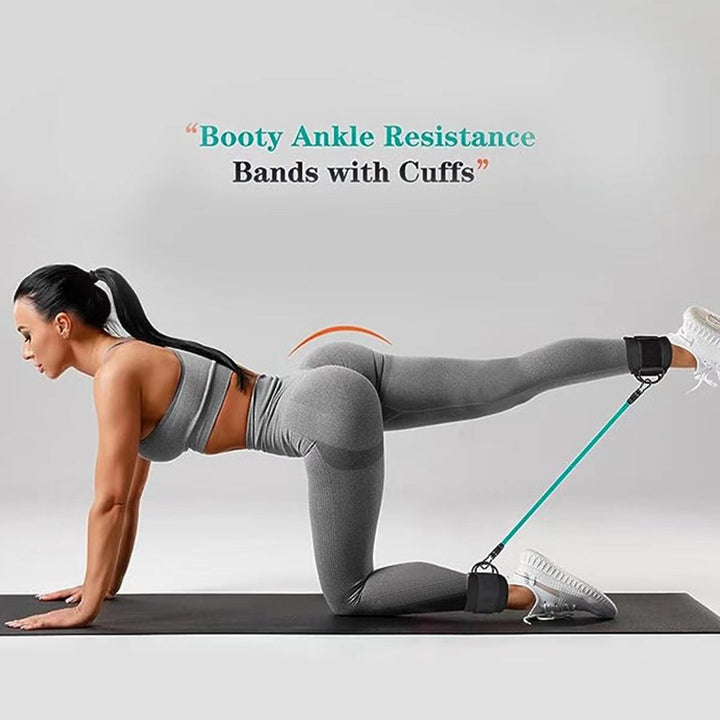 Translation missing: en.Pink Black Snap Resistance Bands Set with Ankle Straps for Glute Kickbacks &amp; Leg Workouts (10-30lbs)