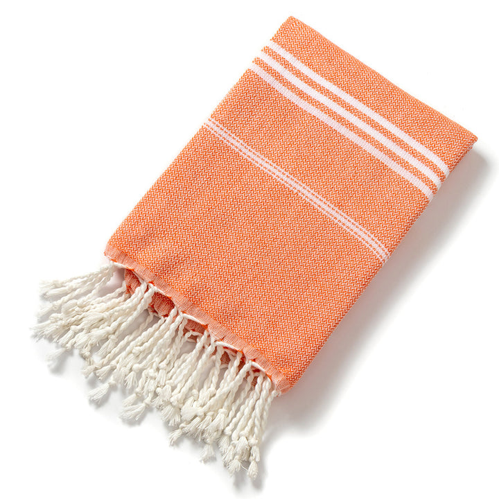 Translation missing: en.3 Pack Turkish Style Beach Towel Set 90x180cm - Quick Dry Lightweight Large Peshtemal Bath Sheet with Tassels - Brown, Blue&amp;Orange