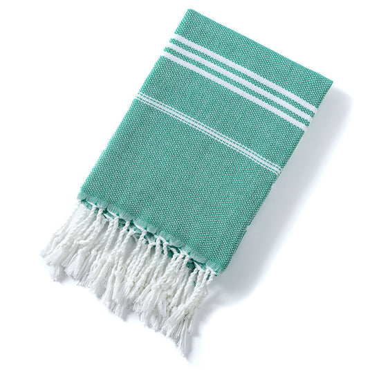 Translation missing: en.3 Pack Turkish Style Beach Towel Set 90x180cm - Quick Dry Lightweight Large Peshtemal Bath Sheet with Tassels - Emerald green, Light Gray &amp; Pink