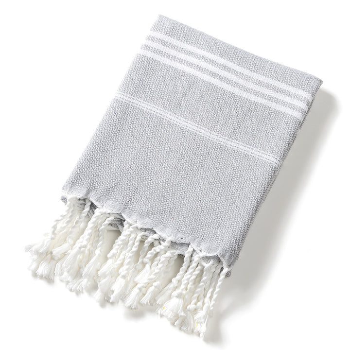 Translation missing: en.3 Pack Turkish Style Beach Towel Set 90x180cm - Quick Dry Lightweight Large Peshtemal Bath Sheet with Tassels - Emerald green, Light Gray &amp; Pink