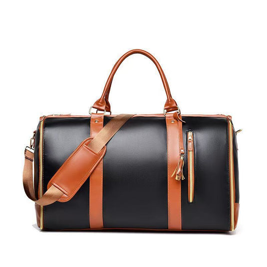 Translation missing: en.Brown 56-75L Large Capacity Foldable Garment Duffel Bag with Shoe Pouch - PU Leather Convertible Suit Carrier, Anti-Wrinkle Travel &amp; Weekender Bag
