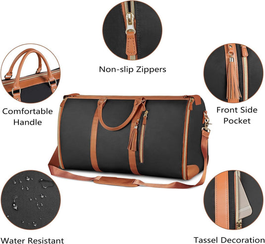 Translation missing: en.Brown 56-75L Large Capacity Foldable Garment Duffel Bag with Shoe Pouch - PU Leather Convertible Suit Carrier, Anti-Wrinkle Travel &amp; Weekender Bag