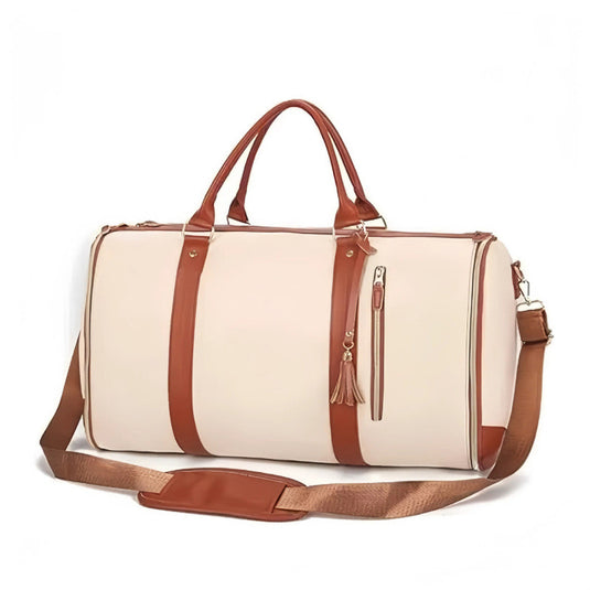 Translation missing: en.White 56-75L Large Capacity Foldable Garment Duffel Bag with Shoe Pouch - PU Leather Convertible Suit Carrier, Anti-Wrinkle Travel &amp; Weekender Bag