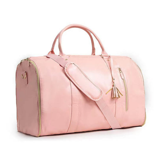 Translation missing: en.Pink 56-75L Large Capacity Foldable Garment Duffel Bag with Shoe Pouch - PU Leather Convertible Suit Carrier, Anti-Wrinkle Travel &amp; Weekender Bag