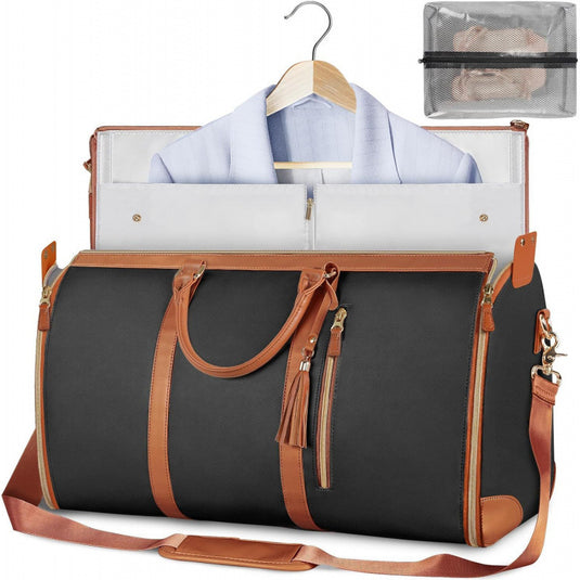 Translation missing: en.Pink 56-75L Large Capacity Foldable Garment Duffel Bag with Shoe Pouch - PU Leather Convertible Suit Carrier, Anti-Wrinkle Travel &amp; Weekender Bag