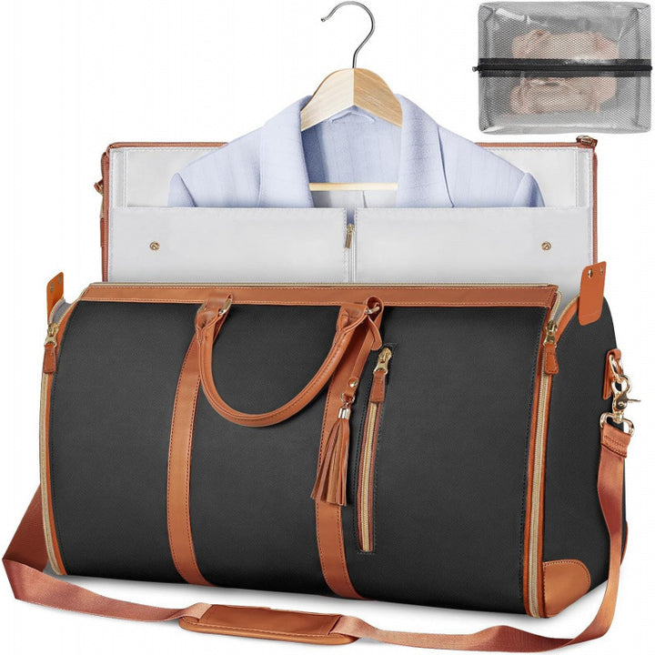 Translation missing: en.Pink 56-75L Large Capacity Foldable Garment Duffel Bag with Shoe Pouch - PU Leather Convertible Suit Carrier, Anti-Wrinkle Travel &amp; Weekender Bag
