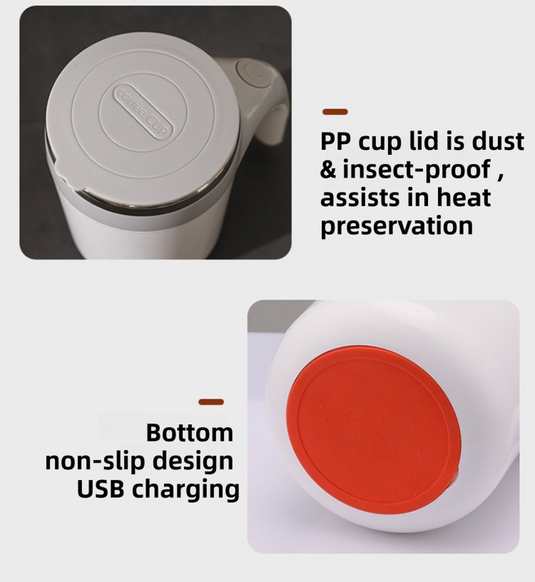 Translation missing: en.380ML White Magnetic Self-Stirring Coffee Mug - USB Charging, Leak-Proof Stainless Steel Electric Mixer Cup for Coffee &amp; Milk