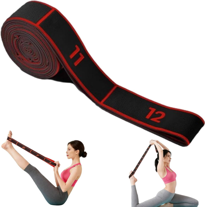 Translation missing: en.2-Pack Black-Red 12-Loop Numbered Yoga Stretch Strap(4x138CM) - Durable Multi-Segment Resistance Fitness Band for Pilates &amp; Gym