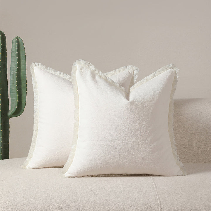 Translation missing: en.White 2 Pack Bohemian Tassel Pillowcases Soft Washed Cotton Cushion Covers for Living Room Sofa Elegant Decor Solution for Local Standard Home Environments