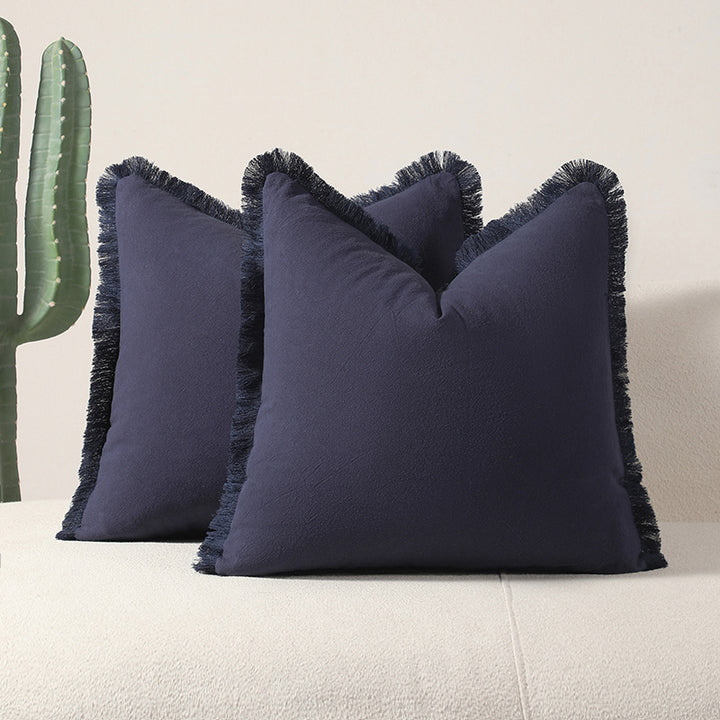 Translation missing: en.Navy blue 2 Pack Bohemian Tassel Pillowcases Soft Washed Cotton Cushion Covers for Living Room Sofa Elegant Decor Solution for Local Standard Home Environments