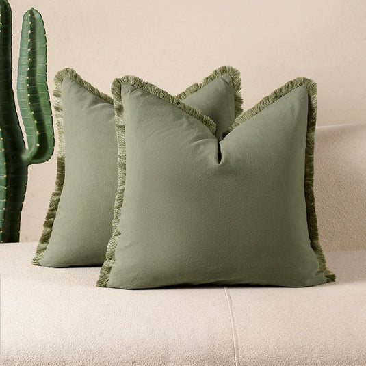 Translation missing: en.Grass green 2 Pack Bohemian Tassel Pillowcases Soft Washed Cotton Cushion Covers for Living Room Sofa Elegant Decor Solution for Local Standard Home Environments