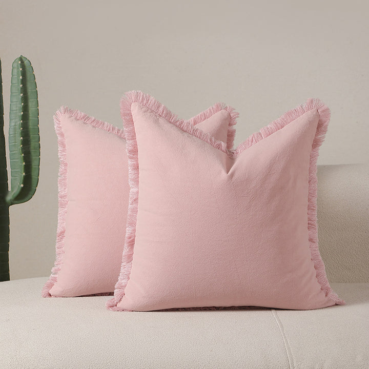 Translation missing: en.Pink 2 Pack Bohemian Tassel Pillowcases Soft Washed Cotton Cushion Covers for Living Room Sofa Elegant Decor Solution for Local Standard Home Environments