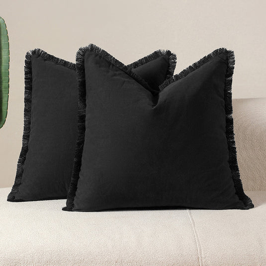 Translation missing: en.Black 2 Pack Bohemian Tassel Pillowcases Soft Washed Cotton Cushion Covers for Living Room Sofa Elegant Decor Solution for Local Standard Home Environments
