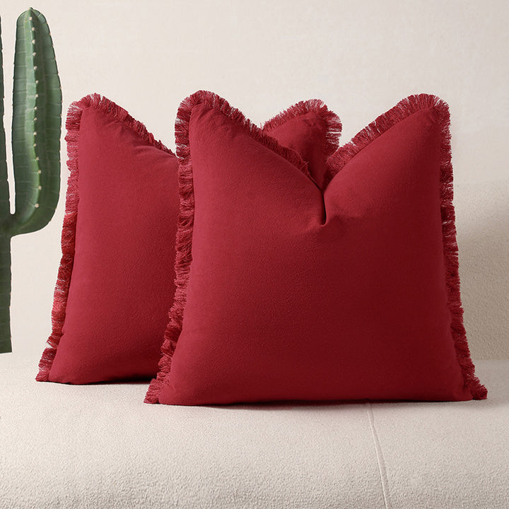 Translation missing: en.Red 2 Pack Bohemian Tassel Pillowcases Soft Washed Cotton Cushion Covers for Living Room Sofa Elegant Decor Solution for Local Standard Home Environments