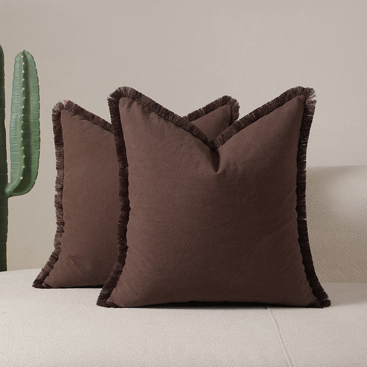 Translation missing: en.Caramelised brown 2 Pack Bohemian Tassel Pillowcases Soft Washed Cotton Cushion Covers for Living Room Sofa Elegant Decor Solution for Local Standard Home Environments