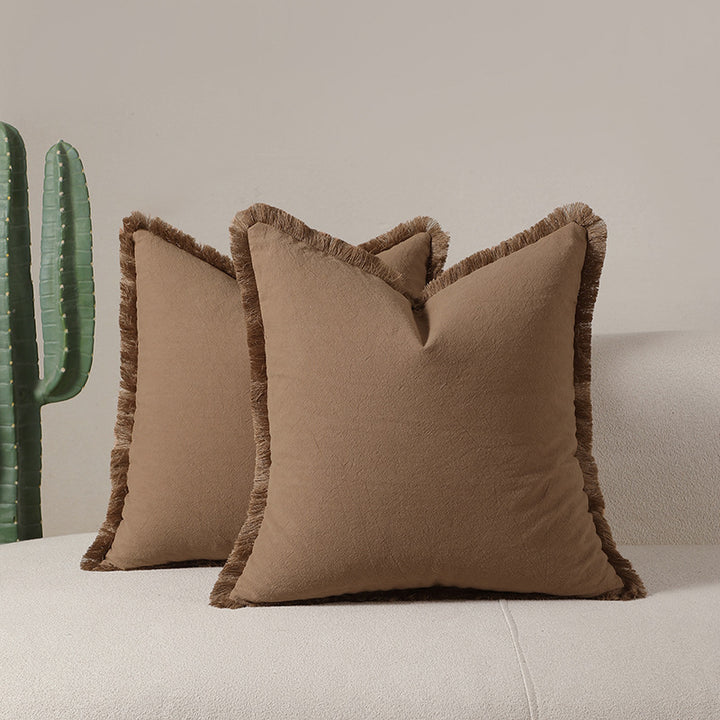 Translation missing: en.Mocha brown 2 Pack Bohemian Tassel Pillowcases Soft Washed Cotton Cushion Covers for Living Room Sofa Elegant Decor Solution for Local Standard Home Environments