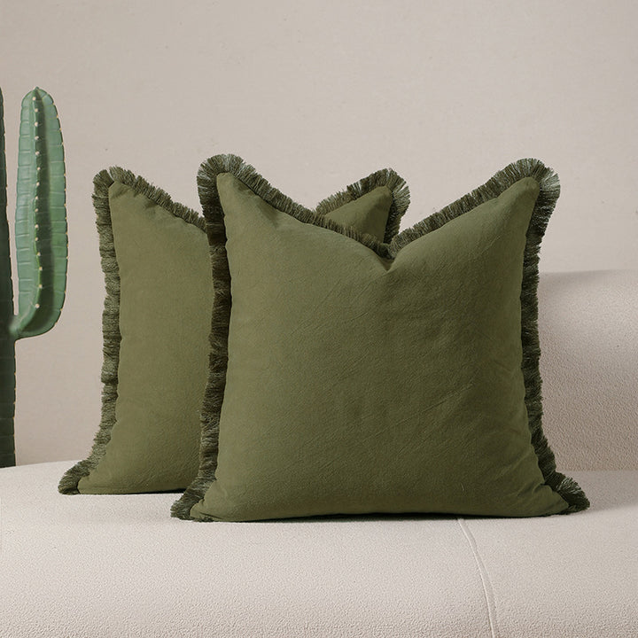 Translation missing: en.Lichen green 2 Pack Bohemian Tassel Pillowcases Soft Washed Cotton Cushion Covers for Living Room Sofa Elegant Decor Solution for Local Standard Home Environments