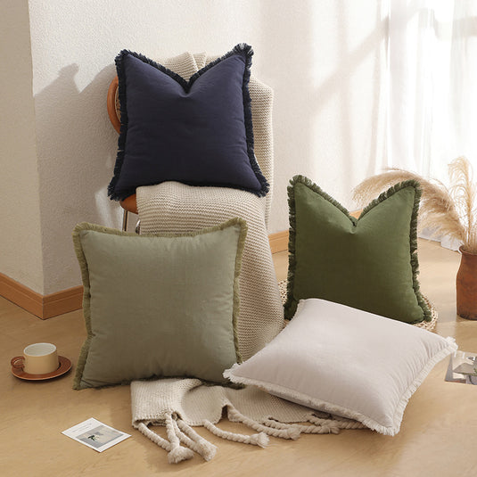 Translation missing: en.Lichen green 2 Pack Bohemian Tassel Pillowcases Soft Washed Cotton Cushion Covers for Living Room Sofa Elegant Decor Solution for Local Standard Home Environments