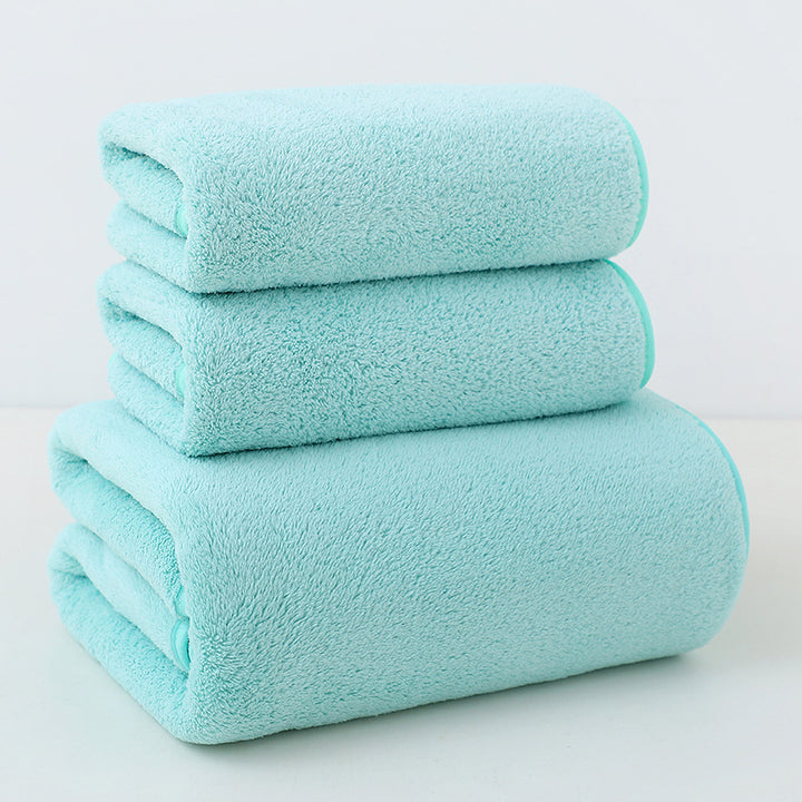 Translation missing: en.Light green Coral Fleece Thick Towel and Bath Towel Set – 4 Face Towels and 2 Bath Towels in Solid Colors, Highly Absorbent and Ultra-Soft for Home Use