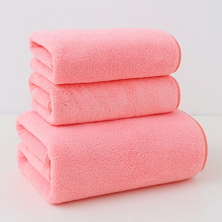 Translation missing: en.Pink Coral Fleece Thick Towel and Bath Towel Set – 4 Face Towels and 2 Bath Towels in Solid Colors, Highly Absorbent and Ultra-Soft for Home Use