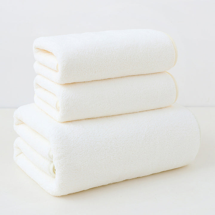 Translation missing: en.Beige Coral Fleece Thick Towel and Bath Towel Set – 4 Face Towels and 2 Bath Towels in Solid Colors, Highly Absorbent and Ultra-Soft for Home Use