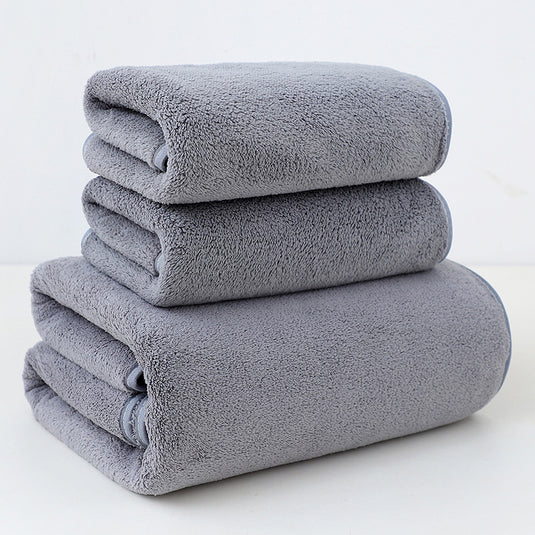 Translation missing: en.Grey Coral Fleece Thick Towel and Bath Towel Set – 4 Face Towels and 2 Bath Towels in Solid Colors, Highly Absorbent and Ultra-Soft for Home Use