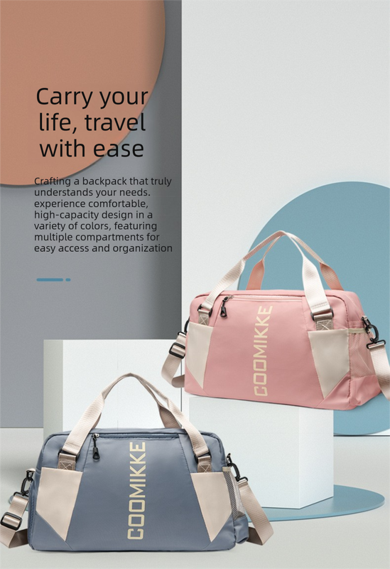 Translation missing: en.Large Travel Duffle Bag Gym Sports Weekender with Shoe Compartment Wet Pocket Lightweight Carry On Luggage Bag (Pink)