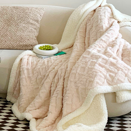 Translation missing: en.Beige color 180*200cm Double Blanket, Taffeta Fleece Blanket, Thick Winter Quilt, Lambswool Coral Fleece Small Blanket, Office Nap Blanket, Sofa Cover Blanket, Bedding, Machine Washable