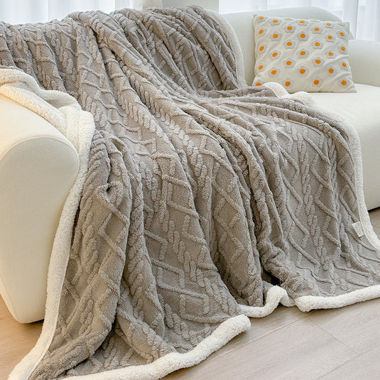 Translation missing: en.Grey 180*200cm Double Blanket, Taffeta Fleece Blanket, Thick Winter Quilt, Lambswool Coral Fleece Small Blanket, Office Nap Blanket, Sofa Cover Blanket, Bedding, Machine Washable