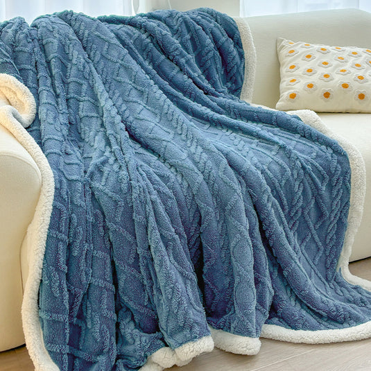 Translation missing: en.Blue 180*200cm Double Blanket, Taffeta Fleece Blanket, Thick Winter Quilt, Lambswool Coral Fleece Small Blanket, Office Nap Blanket, Sofa Cover Blanket, Bedding, Machine Washable