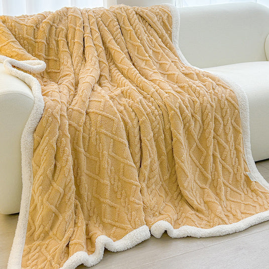 Translation missing: en.Yellow 180*200cm Double Blanket, Taffeta Fleece Blanket, Thick Winter Quilt, Lambswool Coral Fleece Small Blanket, Office Nap Blanket, Sofa Cover Blanket, Bedding, Machine Washable