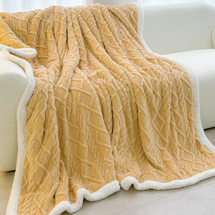 Translation missing: en.Yellow 180*200cm Double Blanket, Taffeta Fleece Blanket, Thick Winter Quilt, Lambswool Coral Fleece Small Blanket, Office Nap Blanket, Sofa Cover Blanket, Bedding, Machine Washable