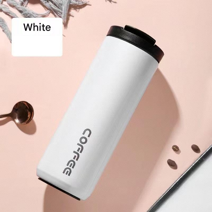 Translation missing: en.White Stainless Steel Coffee Mug 500ml Vacuum Insulated Travel Cup 8 Hours Heat Retention Leak-Proof Lid 304 Food-Grade Steel Portable Office Car Tumbler Reusable Gift Cup