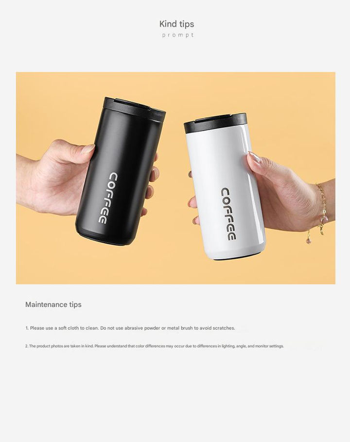 Translation missing: en.White Stainless Steel Coffee Mug 500ml Vacuum Insulated Travel Cup 8 Hours Heat Retention Leak-Proof Lid 304 Food-Grade Steel Portable Office Car Tumbler Reusable Gift Cup