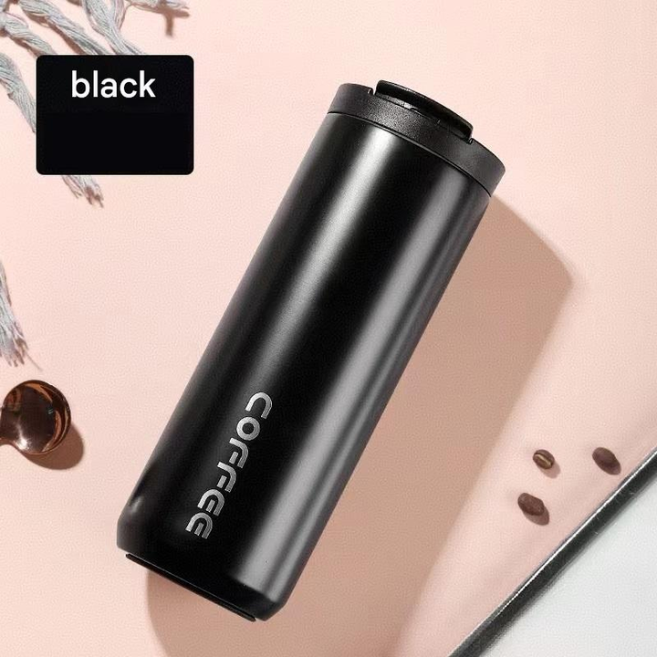 Translation missing: en.Black Stainless Steel Coffee Mug 500ml Vacuum Insulated Travel Cup 8 Hours Heat Retention Leak-Proof Lid 304 Food-Grade Steel Portable Office Car Tumbler Reusable Gift Cup
