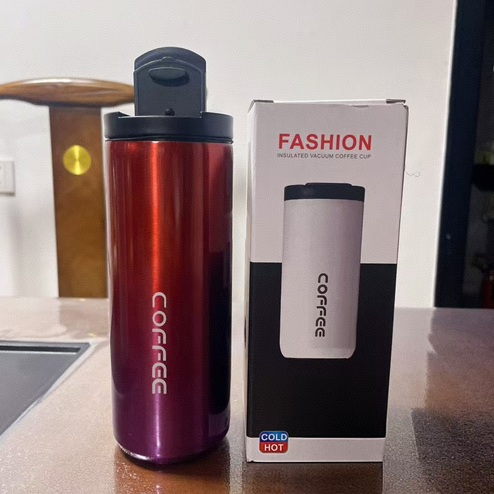 Translation missing: en.Gradient Red Stainless Steel Coffee Mug 500ml Vacuum Insulated Travel Cup 8 Hours Heat Retention Leak-Proof Lid 304 Food-Grade Steel Portable Office Car Tumbler Reusable Gift Cup