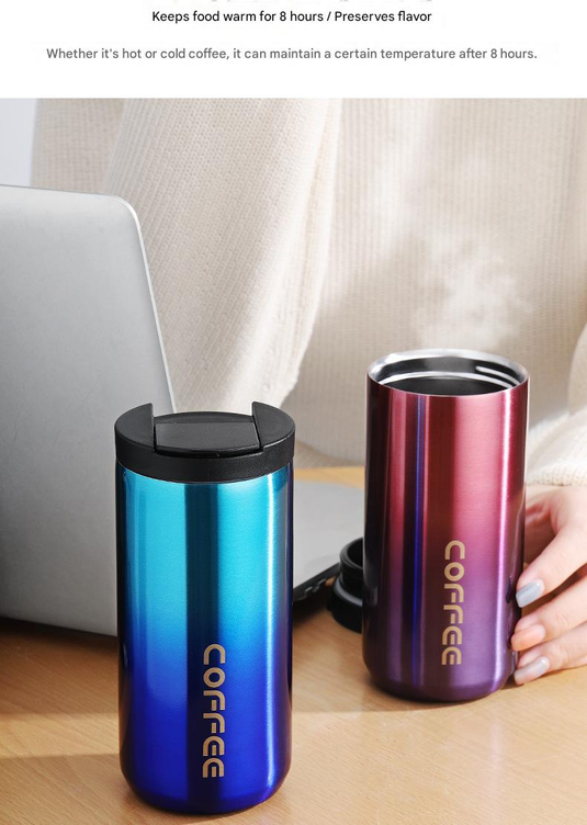 Translation missing: en.Gradient Blue Stainless Steel Coffee Mug 500ml Vacuum Insulated Travel Cup 8 Hours Heat Retention Leak-Proof Lid 304 Food-Grade Steel Portable Office Car Tumbler Reusable Gift Cup