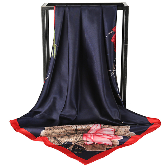 Translation missing: en.Blue Dragonfly and Lotus Flower Painting Elegant 90x90cm Satin Silk Scarf for Women - Double-Sided Printed Square Headscarf Shawl Wrap - Lightweight Versatile Fashion Accessory for Mother's Day Gift