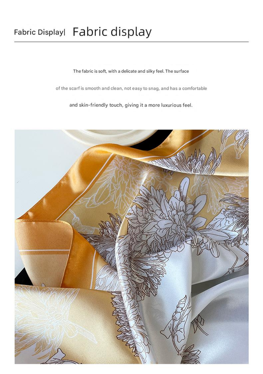 Translation missing: en.Yellow Gift Box Set Elegant 90x90cm Women's Square Scarf - Vintage Floral Print Satin Headscarf - Lightweight Polyester Silk Feel Shawl Wrap for Hair Neck Bag Accessory