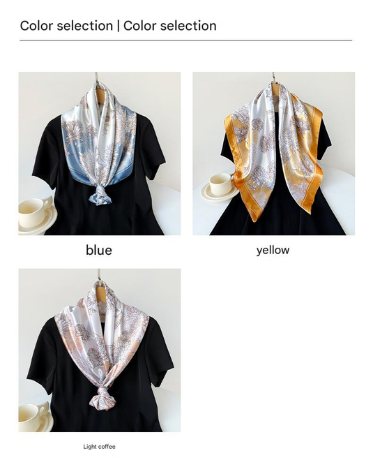 Translation missing: en.Yellow Gift Box Set Elegant 90x90cm Women's Square Scarf - Vintage Floral Print Satin Headscarf - Lightweight Polyester Silk Feel Shawl Wrap for Hair Neck Bag Accessory
