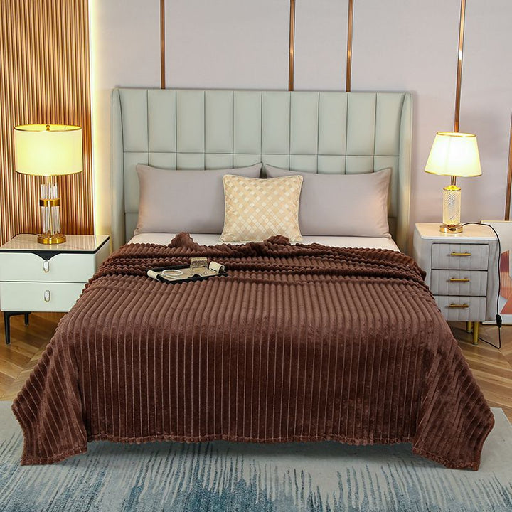 Translation missing: en.100*150cm Brown Solid Colour Flannel Throw Blanket - Thick Double-Sided Fleece with Ribbed Texture - Soft throw blanket&amp; Lightweight for Sofa, Bed, Office Nap, Air-Conditioned Rooms - Durable, Machine Washable, Non-Shedding