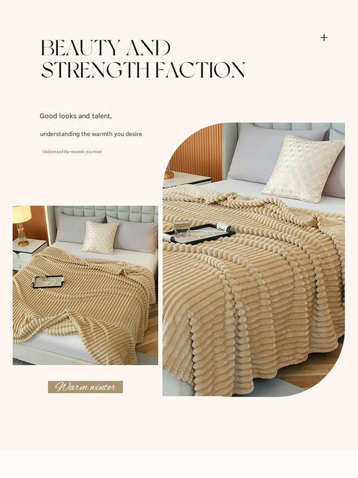 Translation missing: en.200*230cm Brown Solid Colour Flannel Throw Blanket - Thick Double-Sided Fleece with Ribbed Texture - Soft throw blanket&amp; Lightweight for Sofa, Bed, Office Nap, Air-Conditioned Rooms - Durable, Machine Washable, Non-Shedding