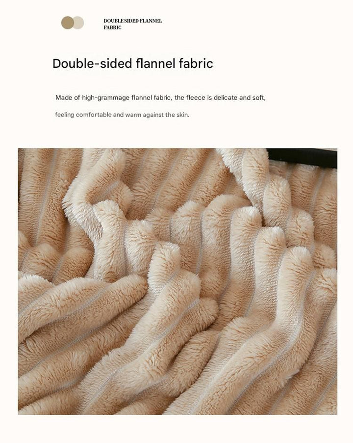 Translation missing: en.150*200cm Beige Solid Colour Flannel Throw Blanket - Thick Double-Sided Fleece with Ribbed Texture - Soft throw blanket&amp; Lightweight for Sofa, Bed, Office Nap, Air-Conditioned Rooms - Durable, Machine Washable, Non-Shedding
