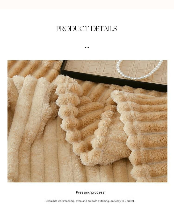 Translation missing: en.150*200cm Light Coffee Solid Colour Flannel Throw Blanket - Thick Double-Sided Fleece with Ribbed Texture - Soft throw blanket&amp; Lightweight for Sofa, Bed, Office Nap, Air-Conditioned Rooms - Durable, Machine Washable, Non-Shedding