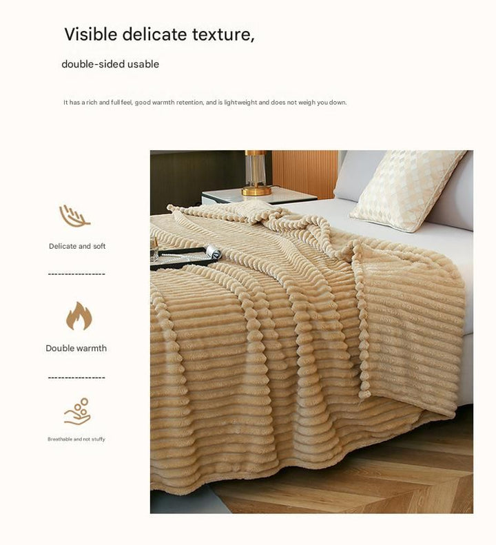 Translation missing: en.100*150cm Light tan Solid Colour Flannel Throw Blanket - Thick Double-Sided Fleece with Ribbed Texture - Soft throw blanket&amp; Lightweight for Sofa, Bed, Office Nap, Air-Conditioned Rooms - Durable, Machine Washable, Non-Shedding